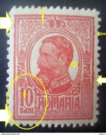 ERROR Romania 1909 King Charles I, 10 B WITH ERRORS POINT REDD, IN BOX  10 BANI, ERRORS SPOT COLOR FRAME, MNH - Ungebraucht