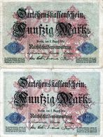 Lot De 2 Billets Allemand De 50 Marks Du 5 Août 1914 - 7 Chiffres - 50 Mark