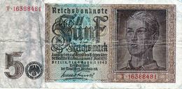 Billet Allemand De 5 Reichsmarks Du 1 Août 1942 - - 5 Reichsmark