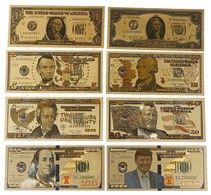 LOT DE 8 BILLETS PLAQUES COULEURS OR .  1/ 2/ 5/ 10/ 20 /50 /100 / 1000 DOLLARS . NEUFS . - Altri & Non Classificati