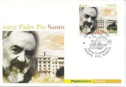 ITALIA - FDC MAXIMUM CARD 2002 - PADRE PIO SANTO -  ANNULLO SPECIALE - Cartoline Maximum