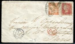 GRANDE BRETAGNE - N° 25 + 26 / LETTRE OBL. GC 48 LE 6/4/1868 POUR PARIS - B - Covers & Documents