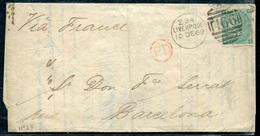 GRANDE BRETAGNE - N° 37 / LETTRE OBL. GC 466 DE LIVERPOOL LE 10/12/1869 POUR L'ESPAGNE - SUP - Lettres & Documents