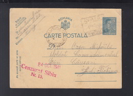 Romania Stationery 1941 Avrig To Causeni Tighina Bessarabia Transnistria Censor Sibiu - Lettres 2ème Guerre Mondiale