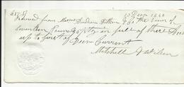 GRANDE BRETAGNE , GREAT BRITAIN , Receipt 13 Dec 1848 , Clear Embossed 6d Receipt Stamp , Cachet: RECEIPT UNDER £ 20 - Fiscaux