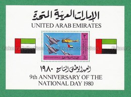 1980 UAE Emirates Emirats Arabes Arabi - NATIONAL DAY 9th ANNIVERSARY M/S MNH ** - Flags, Air Force Fighter Planes Jet - Emiratos Árabes Unidos