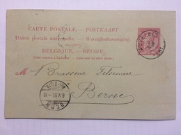 BELGIUM 1891 Postcard - Auvelais To Bern Switzerland - `Charbonnages D`Arsimont` - 1884-1891 Leopold II