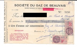 Société Du Gaz De Beauvais. Timbres Fiscaux De 5 Cts Et 55 Cts. - Covers & Documents