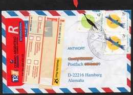 Argentinien  1998  MiNr. 2248 (2), 2267 Auf R- Brief / Letter In Die BRD ; Freimarken Vögel  ; Fehler/ Faults - Storia Postale