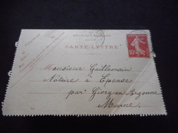 CARTE-LETTRE Semeuse 10 C - ANNEE 1912 - Notaire D'Epense - Tarjetas Cartas