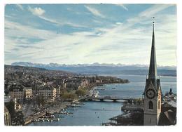 Svizzera Zürich  Blick Vom St. Peterturm Auf Fraumünster, Bellevue, Quaibrücke, See Und Alpen Viaggiata 1966 - Bellevue