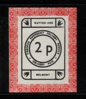 GREAT BRITAIN GB 1971 POSTAL STRIKE MAIL OSBOURNE EMERGENCY DELIVERY SERVICE SUTTON BELMONT WHITE DECIMAL 2p NHM - Cinderellas