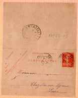 ENT22-04 : CL 10C Rouge Semeuse Daté 114 - Dept  22 (Cotes D'Armor) TREBEURDEN 1911 Cachet Type A3 - Tarjetas Cartas