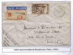 Cote D'Ivoire Ivory Coast Lettre Recommandée Bouake 31/3/39 Registered Cover Rare - Lettres & Documents