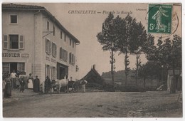 CPA 69 CHENELETTE - Place De La Bascule - Hôtel Chignier Attelage Boeuf Charbonnière ? - Autres & Non Classés