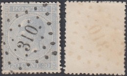 Belgique - COB 18 Oblitération LP "310" Renaix (DD) DC3224 - 1865-1866 Profil Gauche