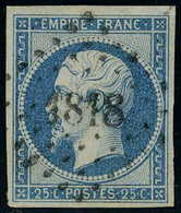 Oblitéré N° 15, 25c Bleu Napoléon N.D., Oblitéré Losange PC 1818, TB, Signé Calves - Andere & Zonder Classificatie