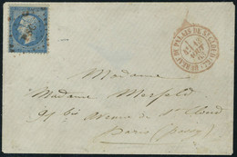 Lettre N° 22, 20c Bleu Sur L, Obl Losange PSC + Cachet à Date Palais De St Cloud 13.8.63 En Rouge Pour Passy, Très Belle - Sonstige & Ohne Zuordnung