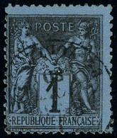 Oblitéré N° 84, 1c Noir S/bleu De Prusse, Obl. Légère, Jolie Nuance, TB, Sign.+cert. Brun - Andere & Zonder Classificatie