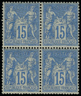 Neuf Sans Charnière N° 90, 15c Bleu, Bloc De 4 Très Bien Centré, T.B. - Andere & Zonder Classificatie