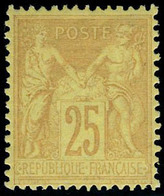 Neuf Avec Charnière N° 92, 25c Bistre Sur Jaune, Type II, Bon Centrage, T.B. Signé JF Brun - Andere & Zonder Classificatie