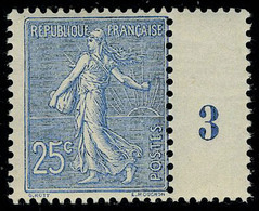 Neuf Sans Charnière N° 132, 25c Semeuse Bleu Bdf Millésime 3 T.B. - Andere & Zonder Classificatie