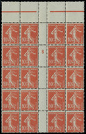 Neuf Sans Charnière N° 138, 10c Semeuse Rouge, Faux Lorulot, Bloc De 20ex Millésime 8 T.B., Rare Multiple, Maury - Andere & Zonder Classificatie