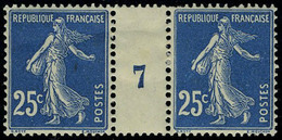 Neuf Sans Charnière N° 140, 25c Bleu Semeuse 5 Paires Millésimes 0, 2, 3, 6 Et 7 Dont 2 Et 7 Avec Ch Sur Le Pont, T.B. - Andere & Zonder Classificatie