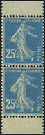 Neuf Sans Charnière N° 140f, 25c Bleu Type Semeuse, Paire Hor De Carnet, Type II, T.B. - Other & Unclassified