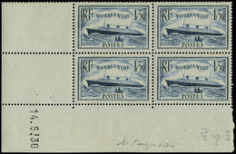 Neuf Sans Charnière N° 300b, 1.50 Normandie Turquoise Bloc De 4 CD 14.5.36 T.B. - Other & Unclassified