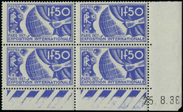 Neuf Sans Charnière N° 322/27, La Série Expo 1937, Bloc De 4 CD, T.B. - Other & Unclassified