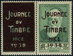 Neuf Sans Charnière N° 343, 30+10c Anatole France, Paire Horizontale Surchargée JOURNEE DU TIMBRE NICE 1938 - Other & Unclassified