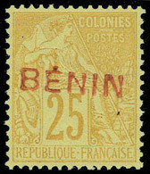 Neuf Sans Gomme 25c Bistre Jaune, Surcharge Benin En Rouge Type IV Non émis T.B. Signé Calves - Other & Unclassified