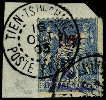 Fragment N° 8a, 15c Bleu Surcharge Violette Obl Sur Fragment T.B. Signé Calves - Sonstige & Ohne Zuordnung