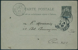 Lettre N° 9A. Entier Postal, Type Groupe 10c Noir Et Bleu, CàD Ouidah 23 Janv 07, Pour Paris. T.B. - Other & Unclassified