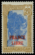 Neuf Sans Charnière N° 255A, 20f France Libre T.B. Signé Calves, Rare ** - Andere & Zonder Classificatie