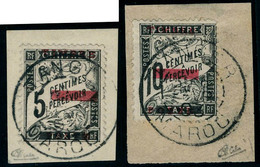 Oblitéré N° 9 + 10, 5c Et 10c Noir, Sur 2 Fgt, Càd De Tanger 1893 Complet, T.B. Signés Calves + Certificats - Andere & Zonder Classificatie