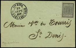 Lettre N° 2, 30c Noir S/azuré, S/Lettre Cachet à Date à Coté St Rose 23 Sept 1852 Pour St Denis, Timbre Superbe Avec 4 G - Other & Unclassified