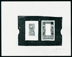 Type Carte De 1932, épreuve D'artiste En Noir Décomposée Centre + Cadre, Valeur Faciale Obturée, Signée Hourriez, T.B. - Altri & Non Classificati