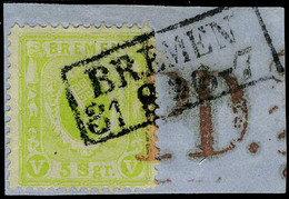 Fragment N° 15, 5s Vert Jaune Sur Petit Fragment Obl   Bremen 31.8.67 + PD En Rouge TB Signé Richter + Vertificat Mohrma - Otros & Sin Clasificación