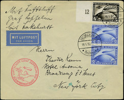 Lettre N° 38 X 2 + 39 Sur L Zeppelin SAF 1930, Cad Friedrichshafen 18.5.30 Pour New York, Au Verso Cachet Illustré Zeppe - Sonstige & Ohne Zuordnung