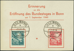 Lettre N° 1/2, La Paire Ouverture Du Parlement Sur CP Officielle, Càd FDC Bonn 7.9.49, TB - Michel - Sonstige & Ohne Zuordnung