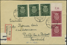 Lettre N° 7 X 3 Ex. + N° 8 (paire Horizontale) Sur Lettre Recommandée De Düsseldorf (17.1.51) Pour Delle (France), Arriv - Altri & Non Classificati