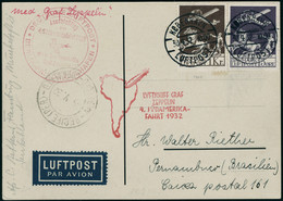 Lettre N° 2 Et 5 Sur CP, Zeppelin 4SAF 1932, Càd Kobenhavn 30.4.32 Pour Pernambuco, Cachet Rouge Illustré Berlin-Friedri - Other & Unclassified