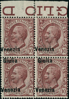 Neuf Sans Charnière N°22. 10c Rose. Bloc De 4 Bdf, VENEZIA Seule Sur  2ex Et 2ex Surcharge Inversée. T.B. Sassone 22d +  - Altri & Non Classificati