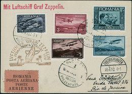 Lettre Zeppelin 3 SAF 1932. CP, Càd Bucuresti 12 AV 1932 Càd De Transit Friedrichshafen 18.4.32 Pour Rio De Janeiro, Arr - Altri & Non Classificati