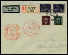 Lettre Zeppelin 9 Saf 1932, LR De Stockholm 19.10.32, Càd Illustrés Rouges 9 SAF 1931 Et Berlin-Friedrichshafen, Pour Re - Autres & Non Classés