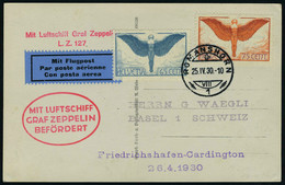 Lettre N° 10a + 11a, Sur CP Illustrée LZ 127 Graf Zeppelin, Càd Romanshorn 25.IV.30, Cachet Friedrichshafen - Carlington - Other & Unclassified