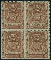 Neuf Sans Gomme N° 10/11, 5£ Et 10£ En Blocs De 4, Superbe, Rare, Certificat Brun - Other & Unclassified