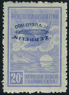 Neuf Sans Charnière N° 19A, 20c Bleu, Surcharge Zeppelin Bleue Renversée, TB, Rare - Indiqué Dans Sanabria Sans Prix - Altri & Non Classificati